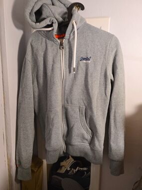 Superdry Gray Hoodie with Orange Label Accent